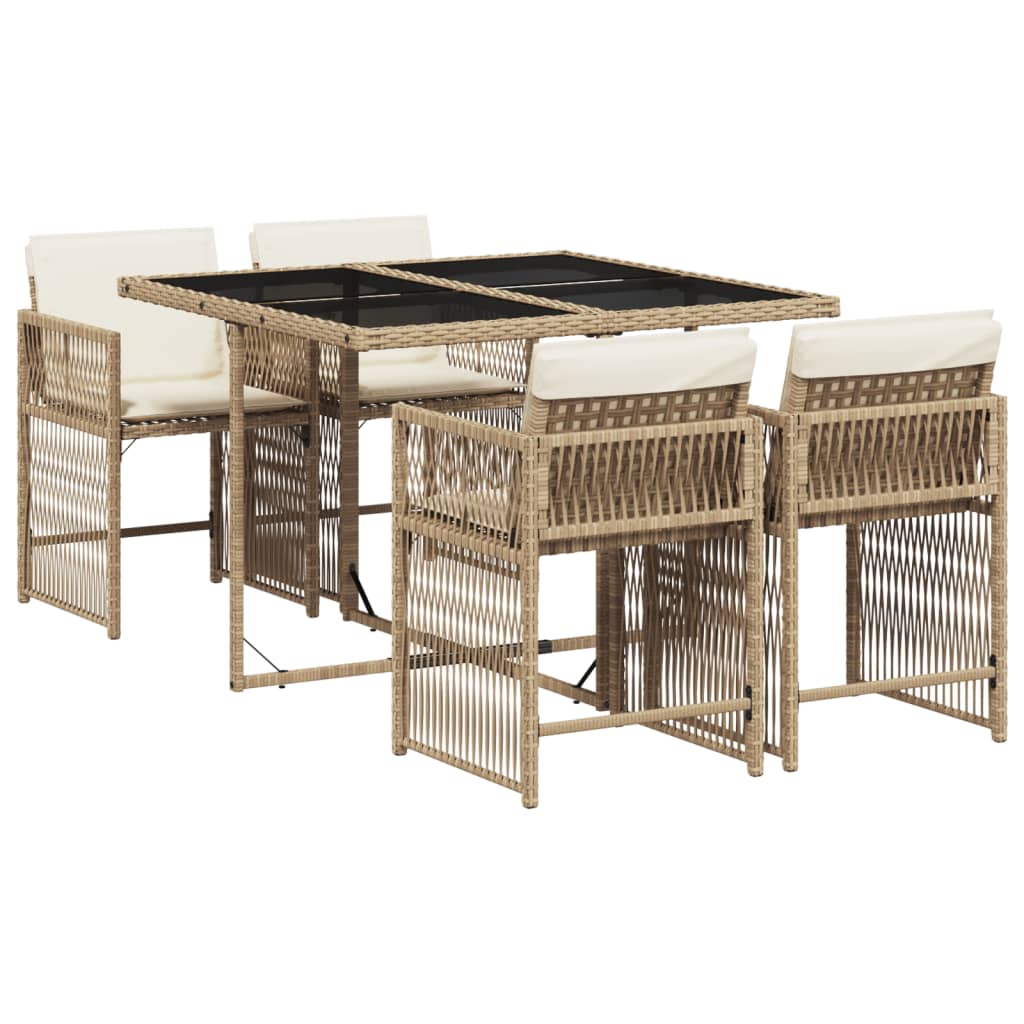 Set mobilier de gradina cu perne, 5 piese, bej, poliratan