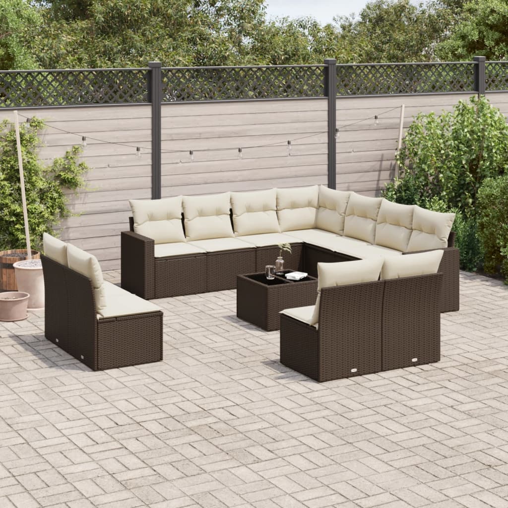 Set canapele de gradina cu perne, 12 piese, maro, poliratan — imaginea 2