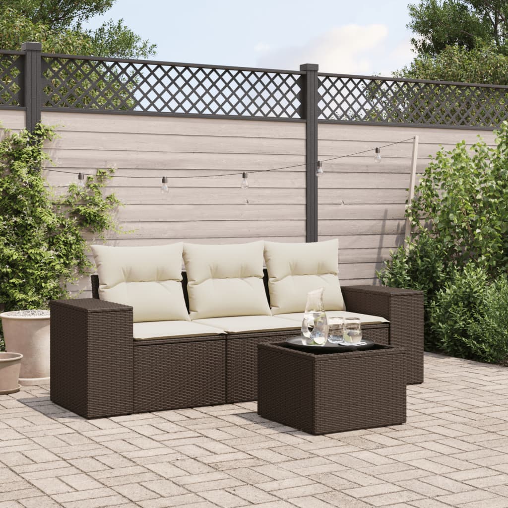 Set canapele de gradina, 4 piese, cu perne, maro poliratan maro — imaginea 2
