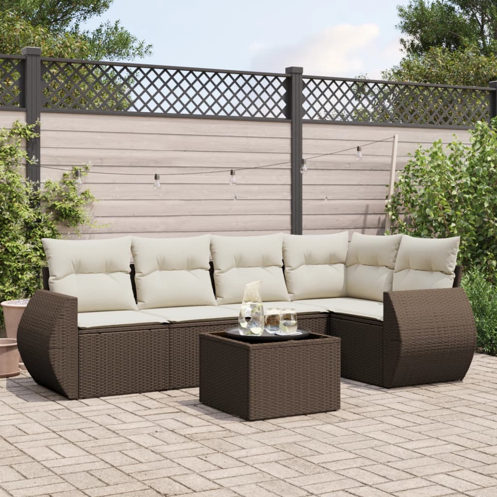 Set canapele de gradina cu perne, 6 piese, maro, poliratan — imaginea 2