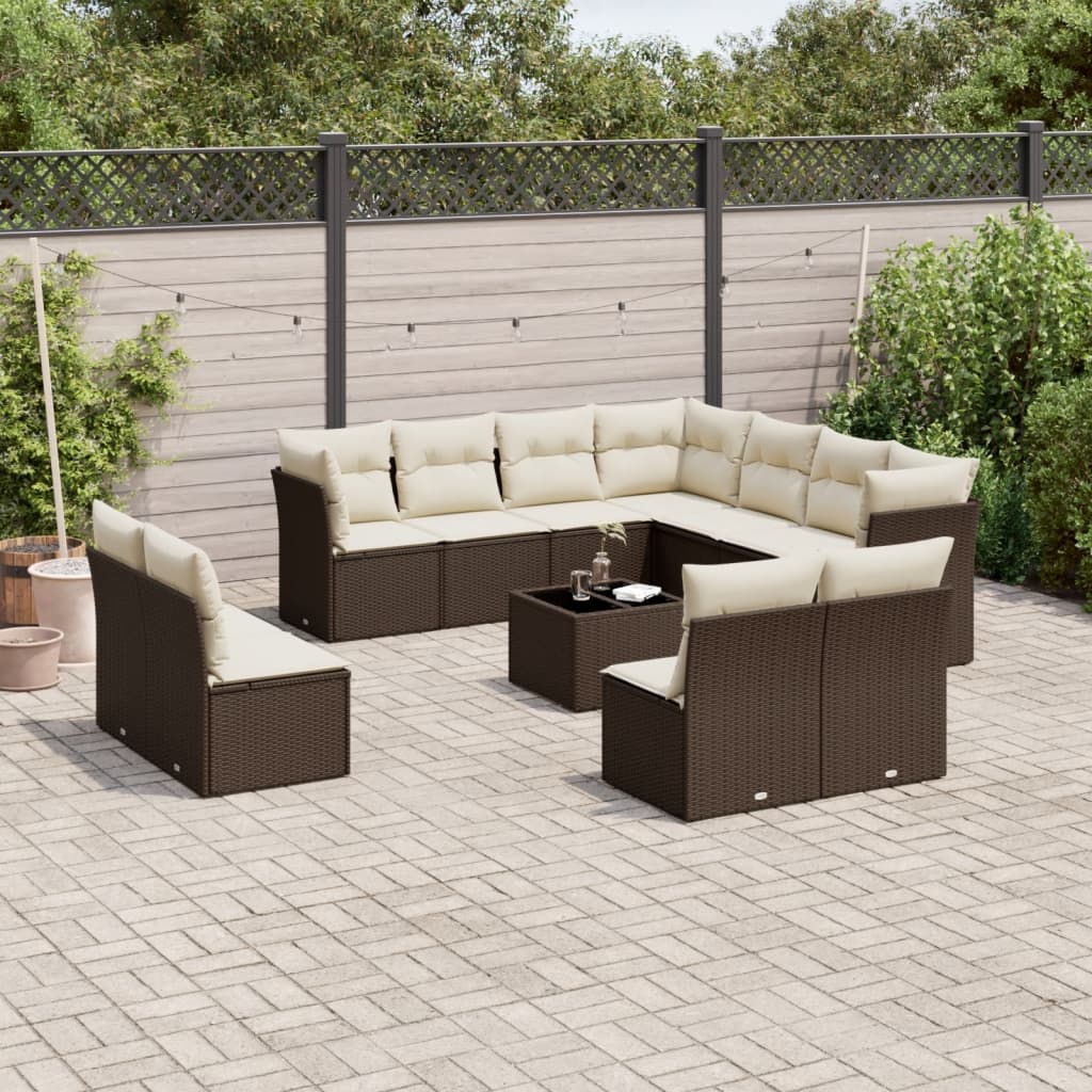 Set canapele de gradina cu perne, 12 piese, maro, poliratan — imaginea 2