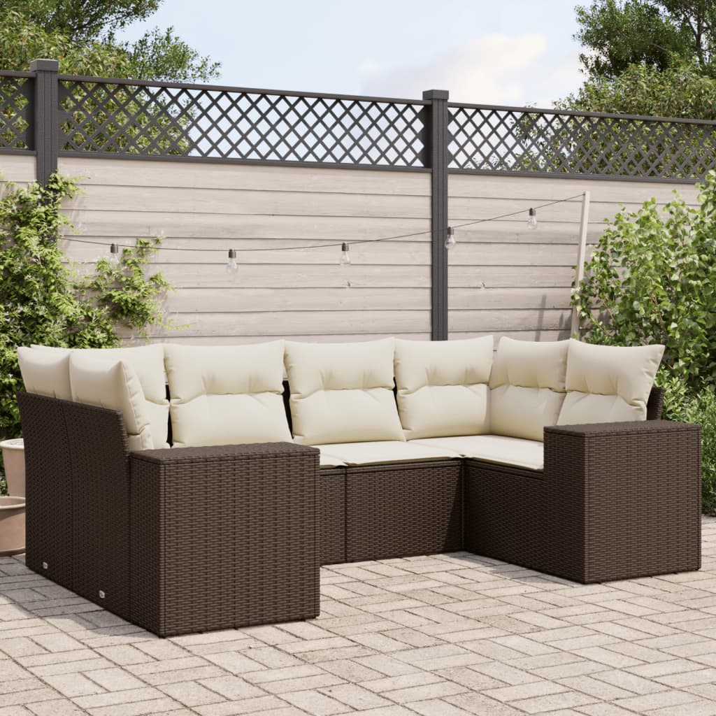 Set canapele de gradina cu perne, 6 piese, maro, poliratan — imaginea 2