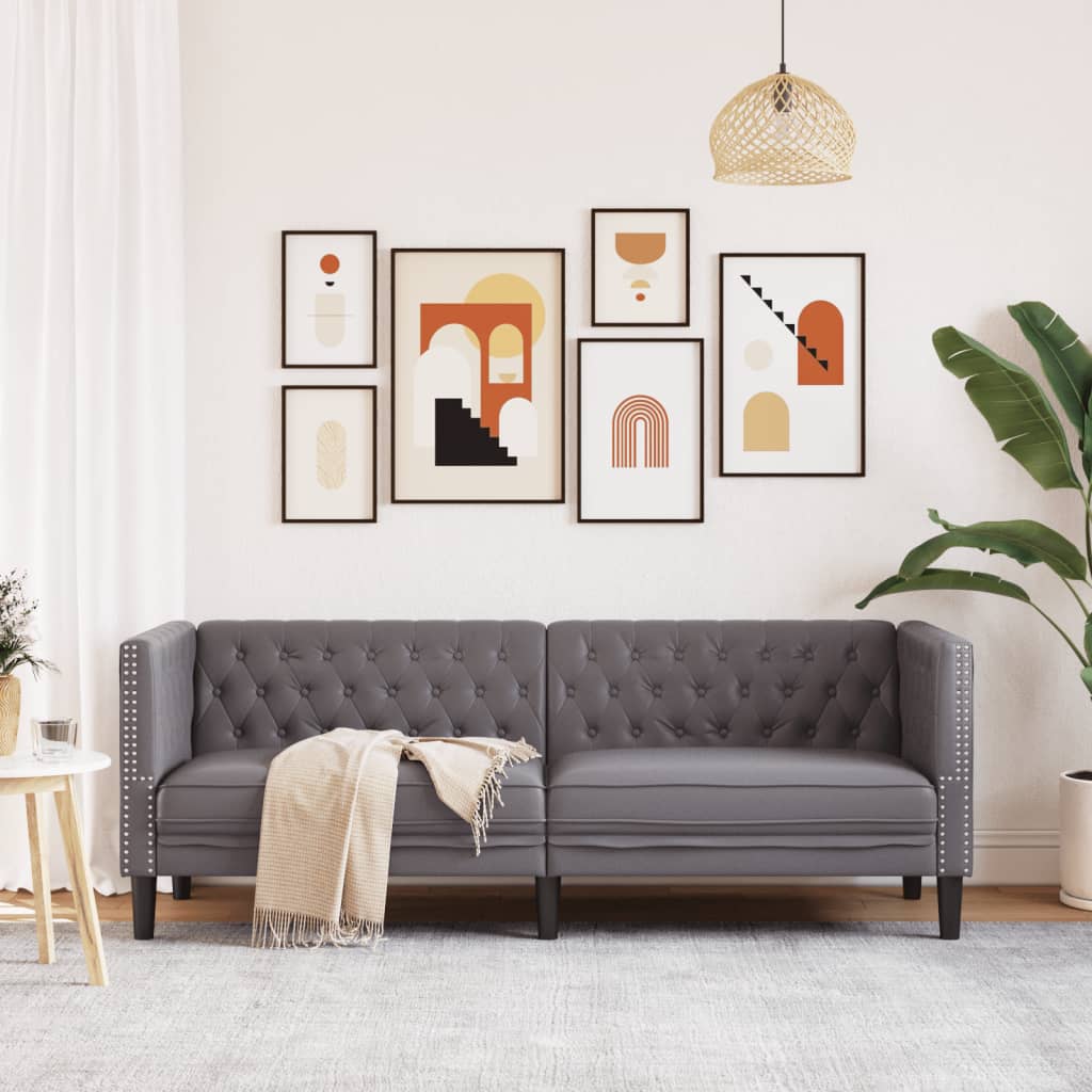Canapea Chesterfield cu 3 locuri, gri, piele ecologica — imaginea 3