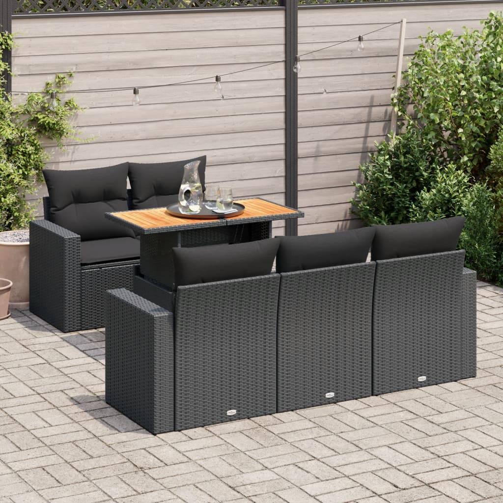 Set mobilier de gradina cu perne, 6 piese, negru, poliratan — imaginea 2