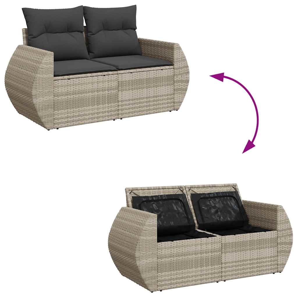 Set canapele de gradina cu perne, 9 piese gri deschis poliratan — imaginea 9