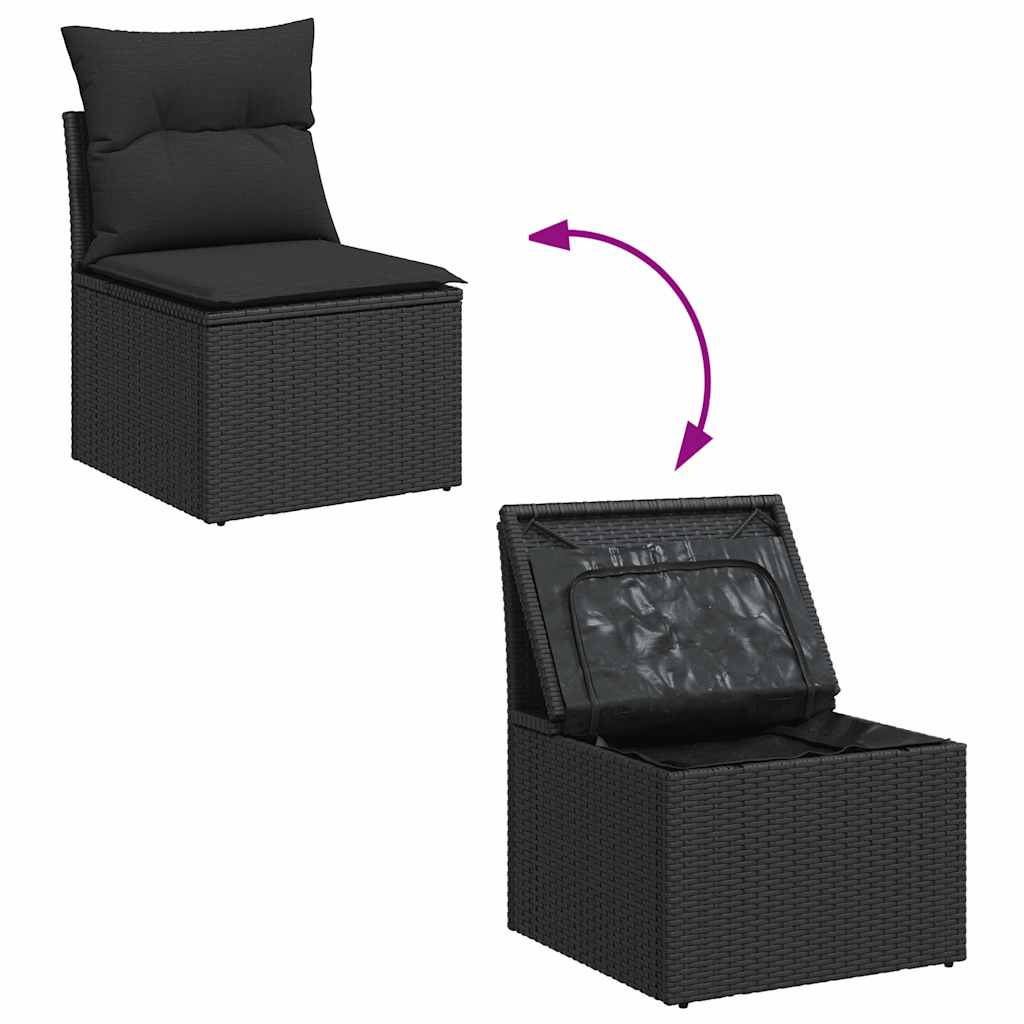 Set mobilier de gradina cu perne, 9 piese, negru, poliratan — imaginea 7