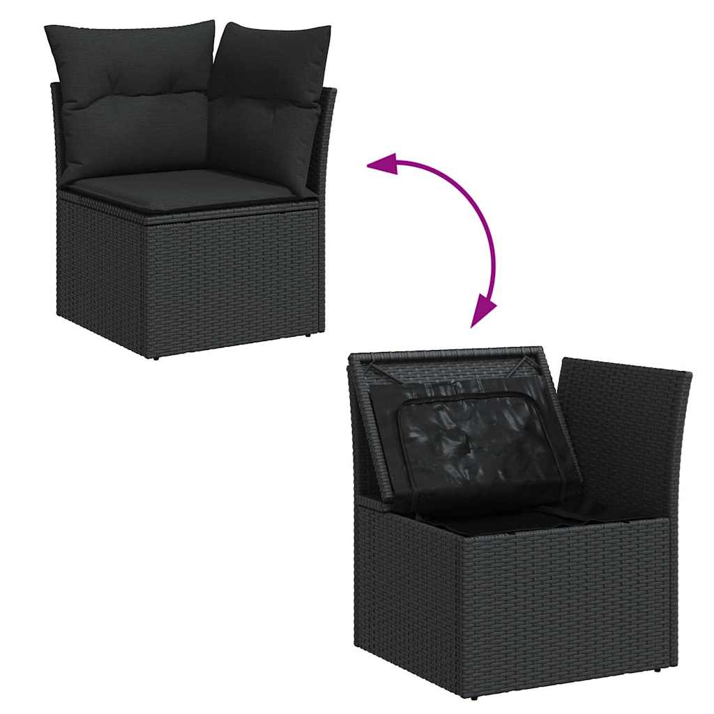 Set mobilier de gradina cu perne, 9 piese, negru, poliratan — imaginea 8