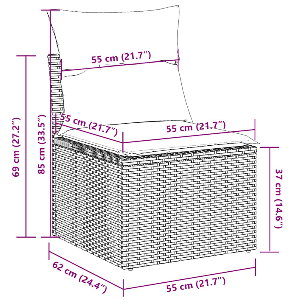 Set mobilier de gradina cu perne, 9 piese, negru, poliratan — imaginea 13