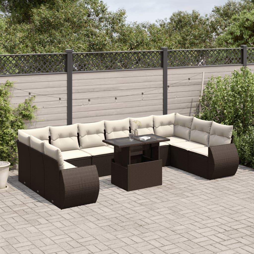 Set canapele de gradina cu perne, 11 piese, maro, poliratan — imaginea 2