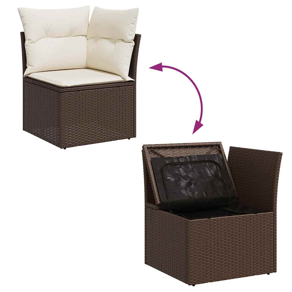 Set canapele de gradina cu perne, 10 piese, maro, poliratan — imaginea 7