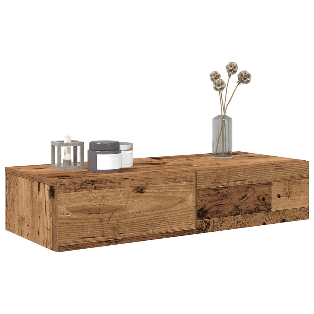 Raft de perete cu sertare Lemn vechi 80x33x17 cm Lemn prelucrat — imaginea 3
