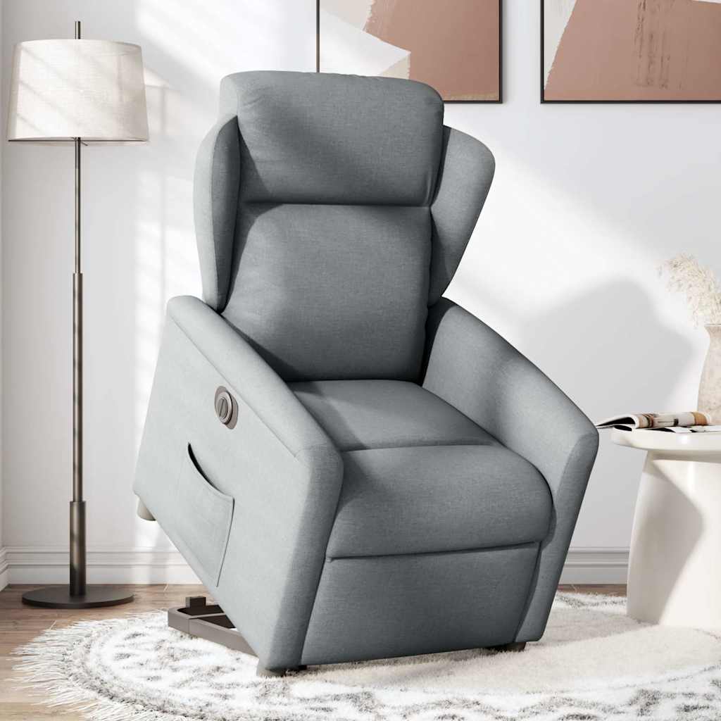 Fotoliu electric rabatabil cu ridicare, gri deschis, textil — imaginea 2