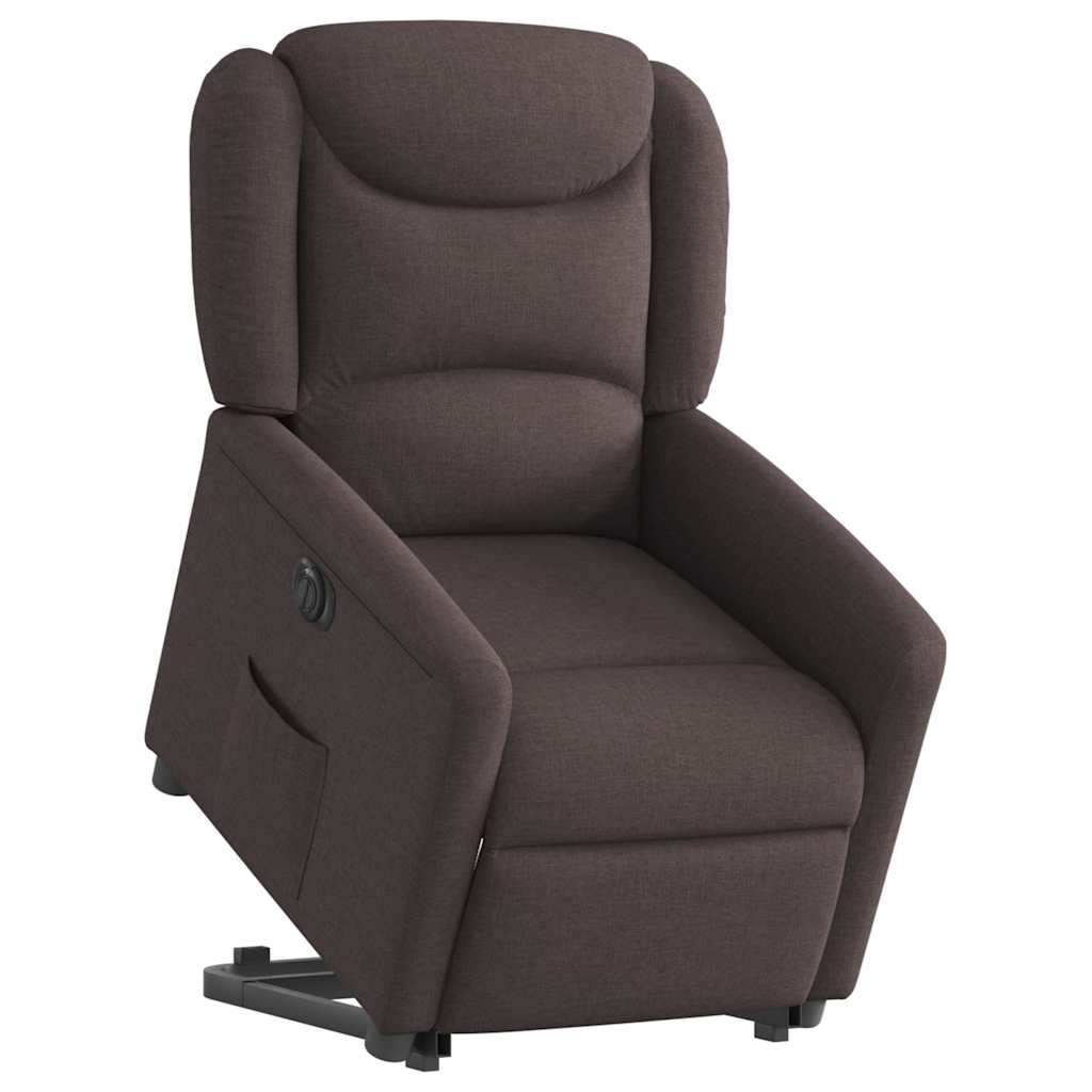 Fotoliu electric rabatabil cu ridicare, maro inchis, textil — imaginea 3