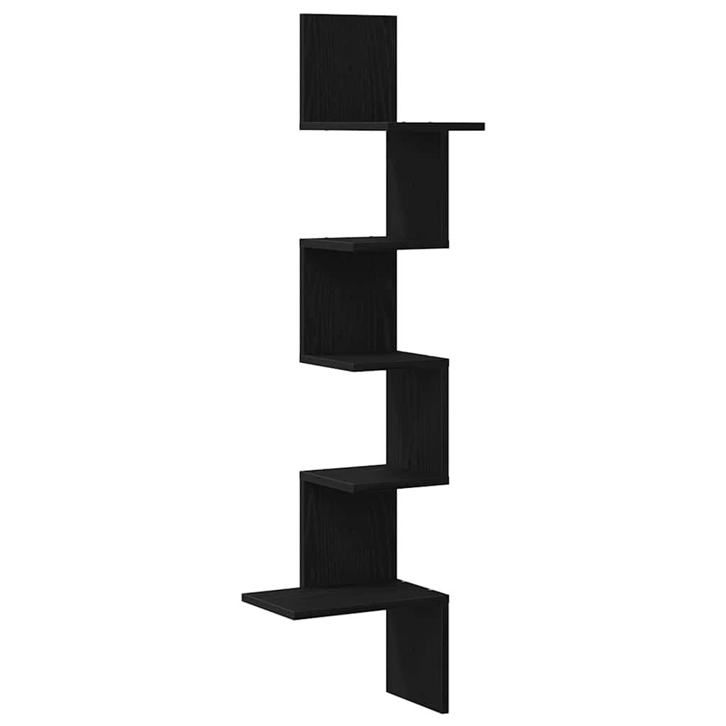Raft de perete pentru colt, negru, 32x32x127,5 cm PAL