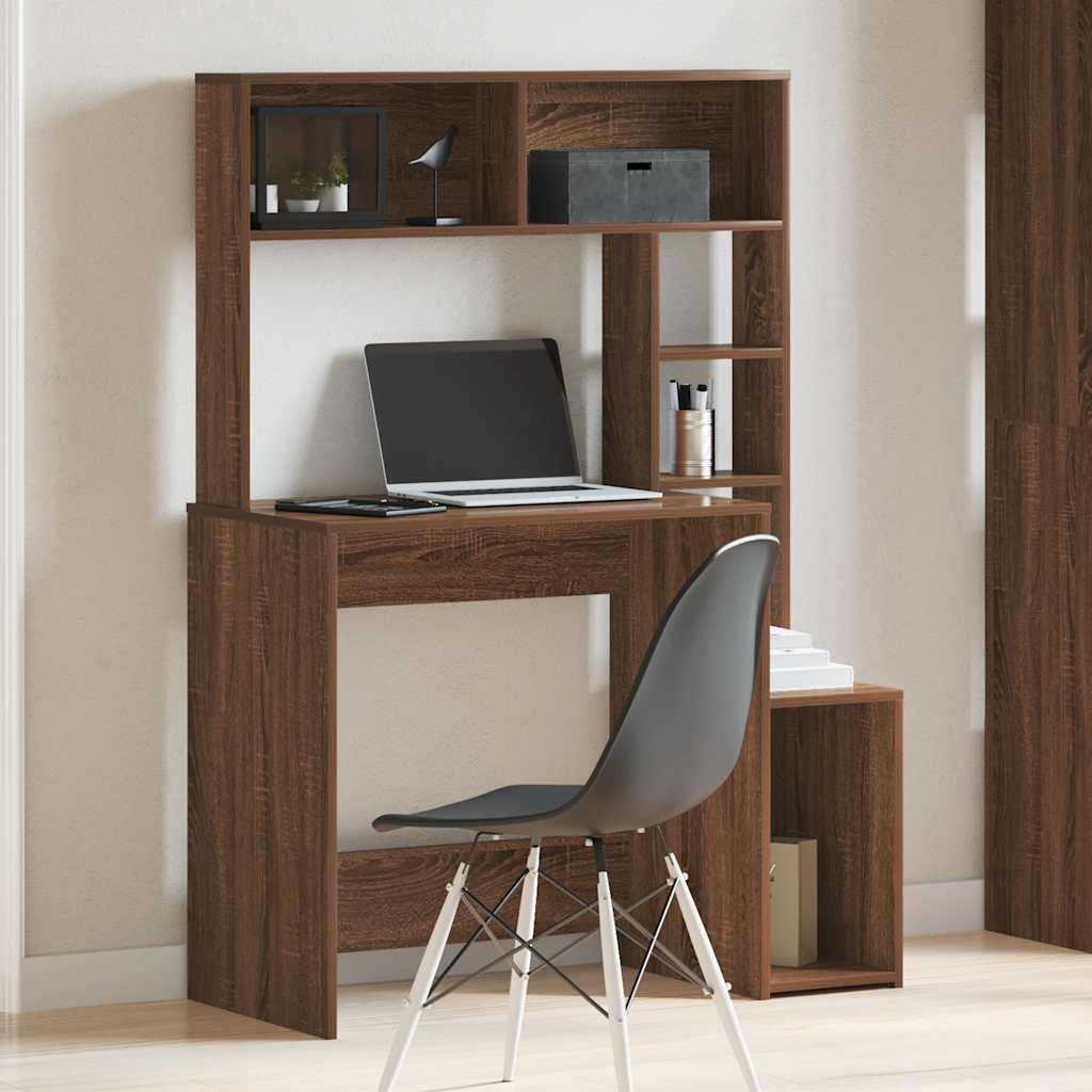 Birou cu rafturi, stejar maro, 100x45x140 cm, lemn compozit — imaginea 3