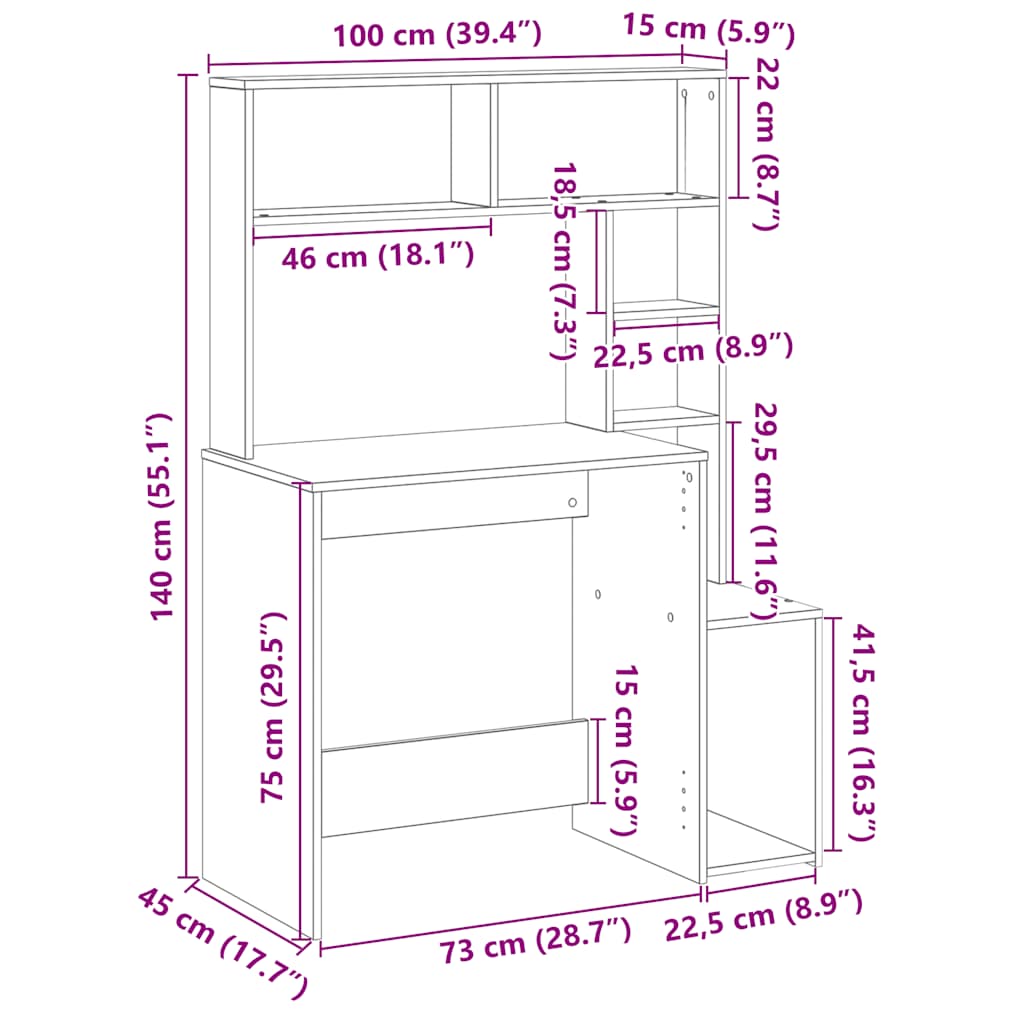 Birou cu rafturi, stejar maro, 100x45x140 cm, lemn compozit — imaginea 9