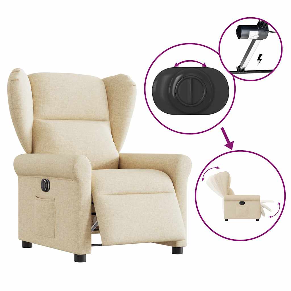 Fotoliu rabatabil electric, crem, material textil — imaginea 8