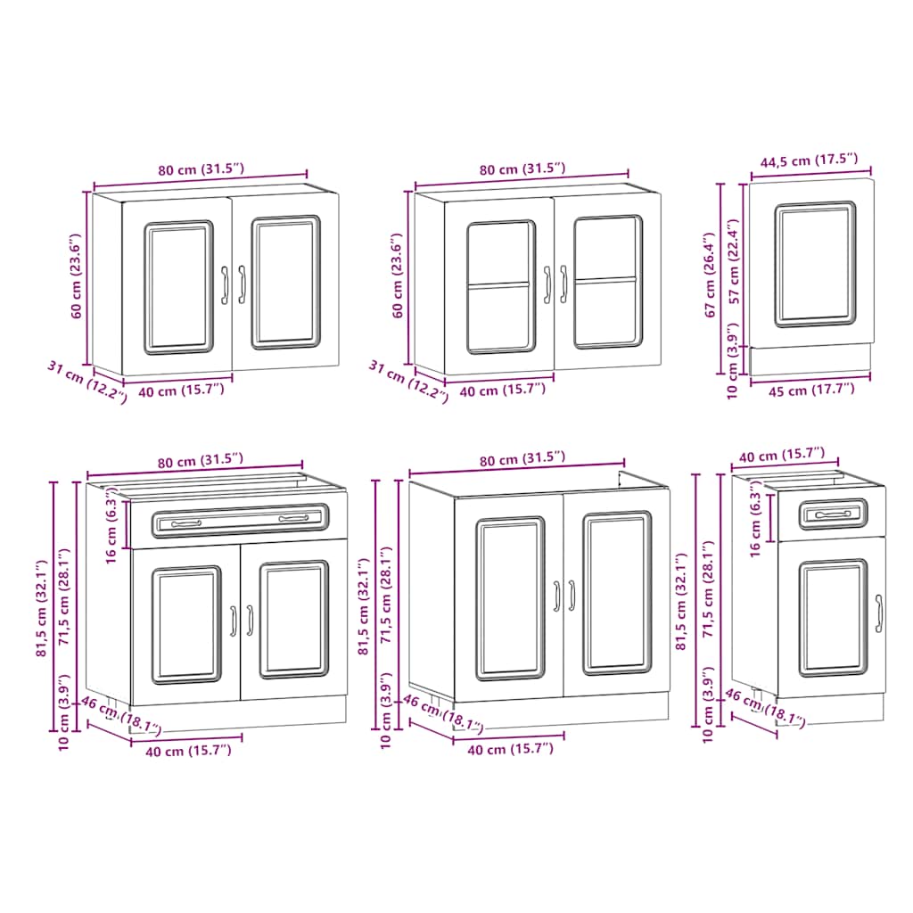 Set de dulapuri de bucatarie 7 piese „Kalmar” Lemn vechi lemn — imaginea 9