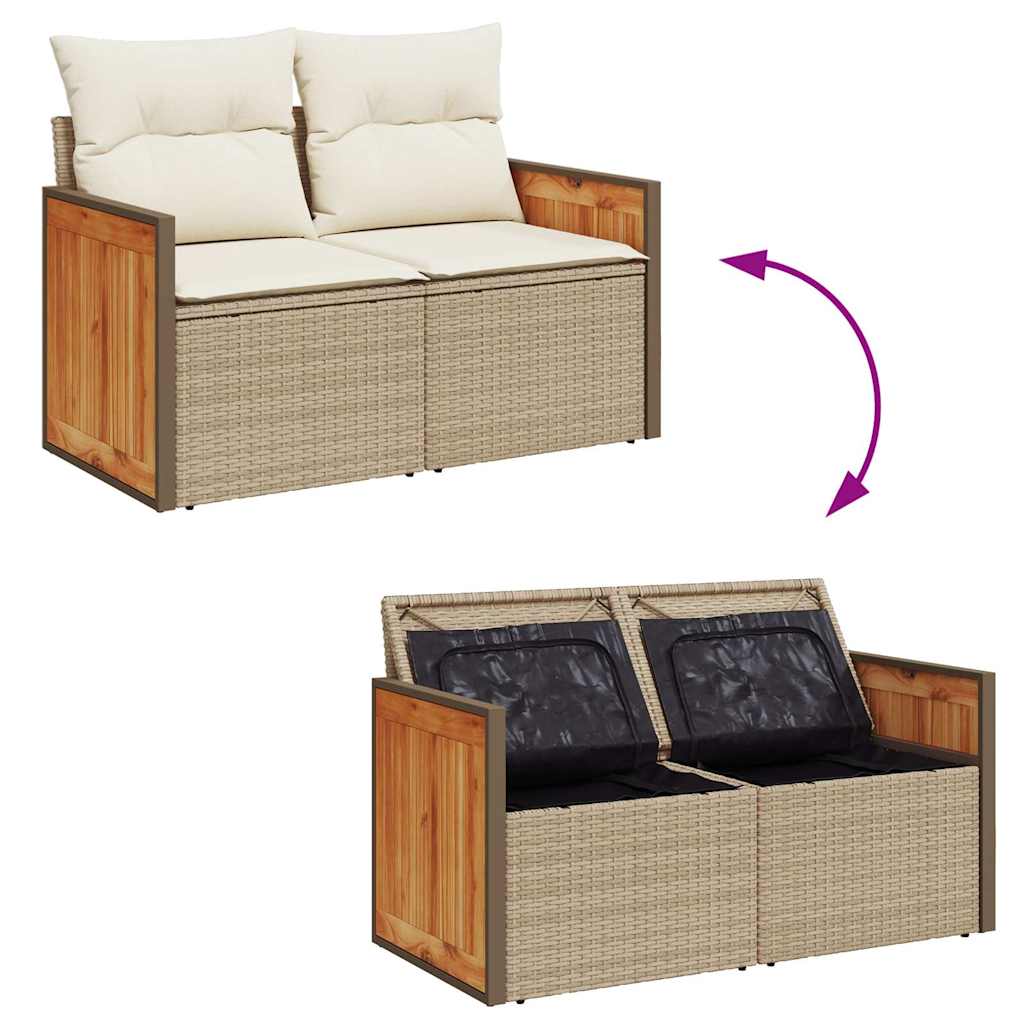 Set canapele gradina cu perne 7 piese bej poliratan/lemn acacia — imaginea 9