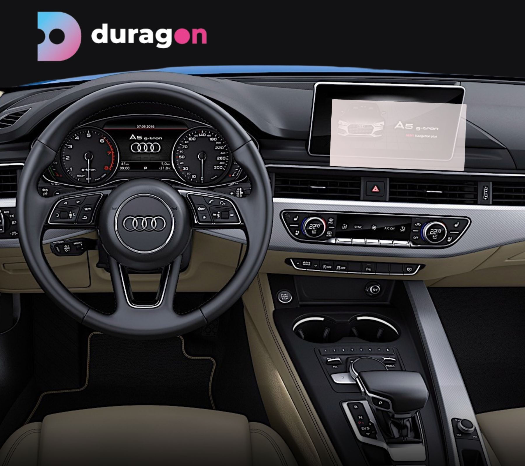 Folie protectie navigatie Audi A5 Sportback 2019-2024, Duragon, protectie display, silicon mat, kit instalare