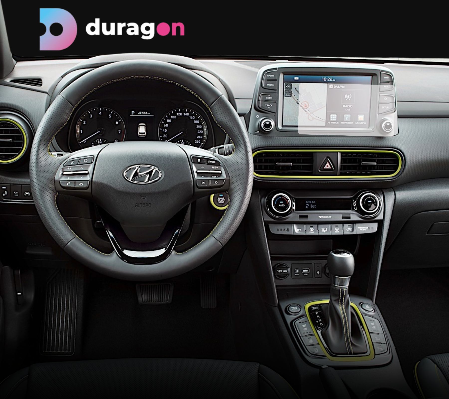 Folie protectie navigatie Hyundai Kona 2017-2020, Duragon, protectie display, silicon mat, anti-amprenta, kit instalare