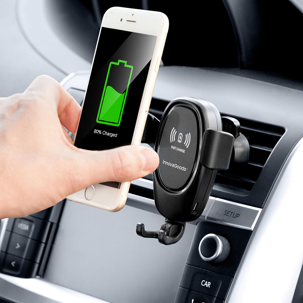 Suport de telefon mobil cu incarcator fara fir pentru masini Wolder InnovaGoods