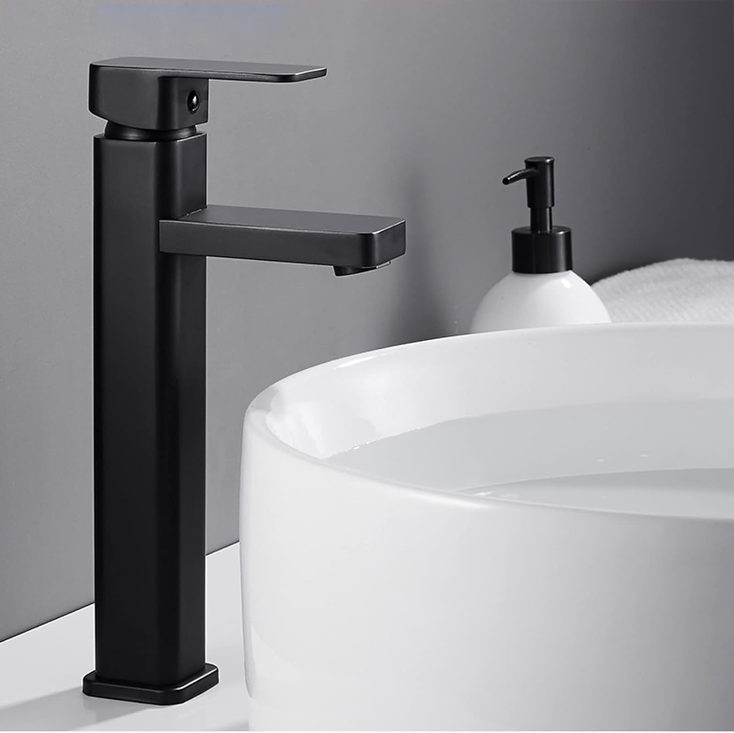 Baterie lavoar baie, tratament anticalcar, fara stropire, cartus ceramic, negru mat
