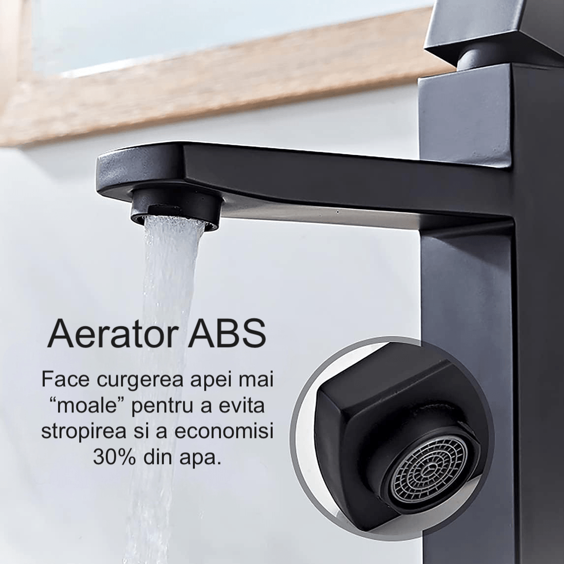 Baterie lavoar baie, tratament anticalcar, fara stropire, cartus ceramic, negru mat — imaginea 5