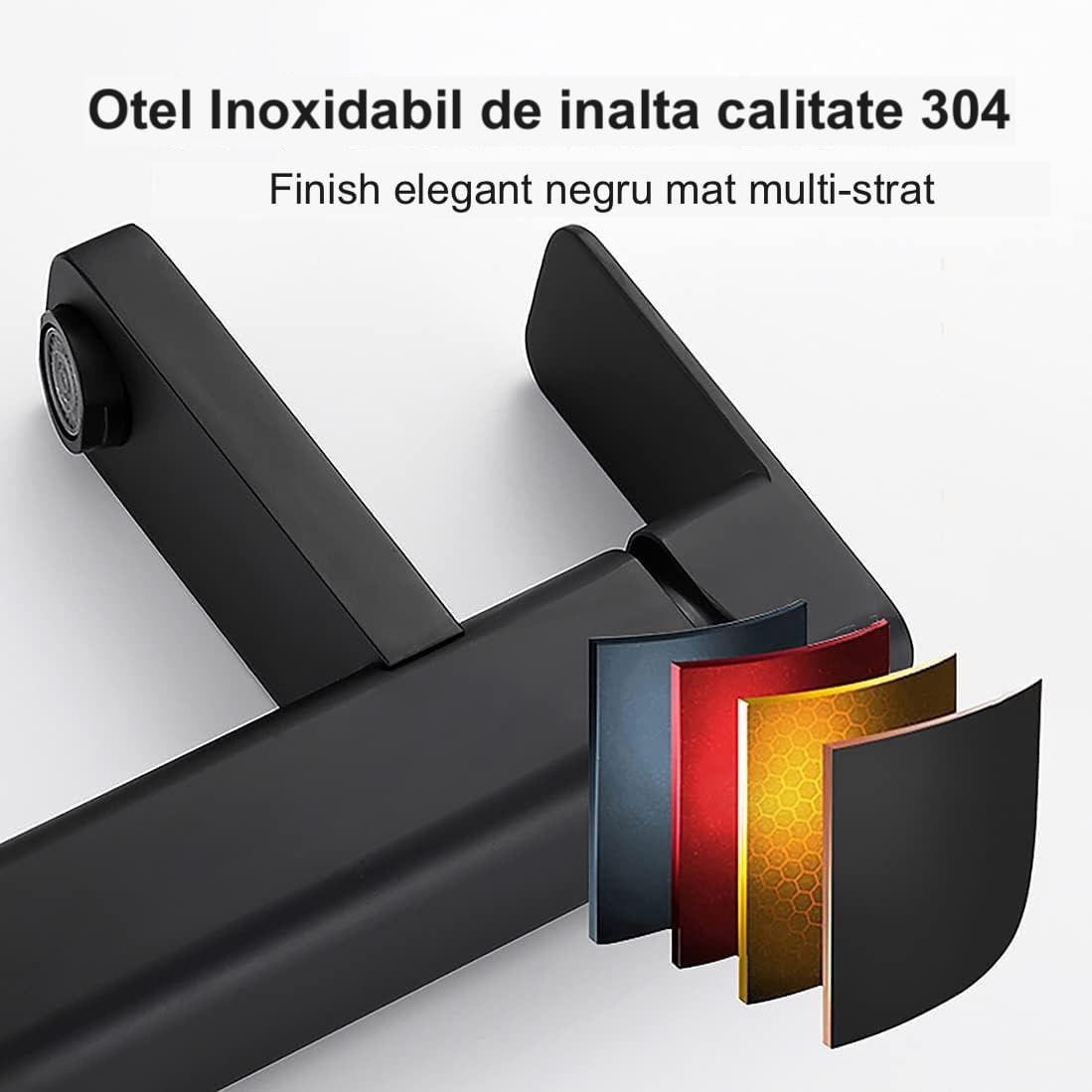 Baterie lavoar baie, tratament anticalcar, fara stropire, cartus ceramic, negru mat — imaginea 6