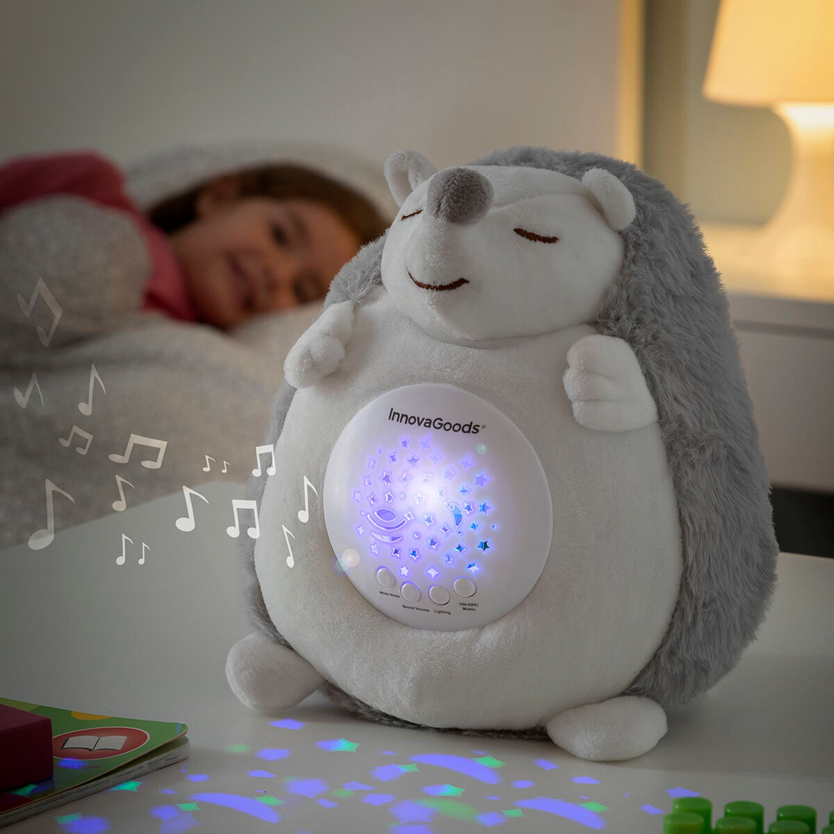 Arici de plus cu proiector de zgomot alb si lumina nocturna Spikey InnovaGoods