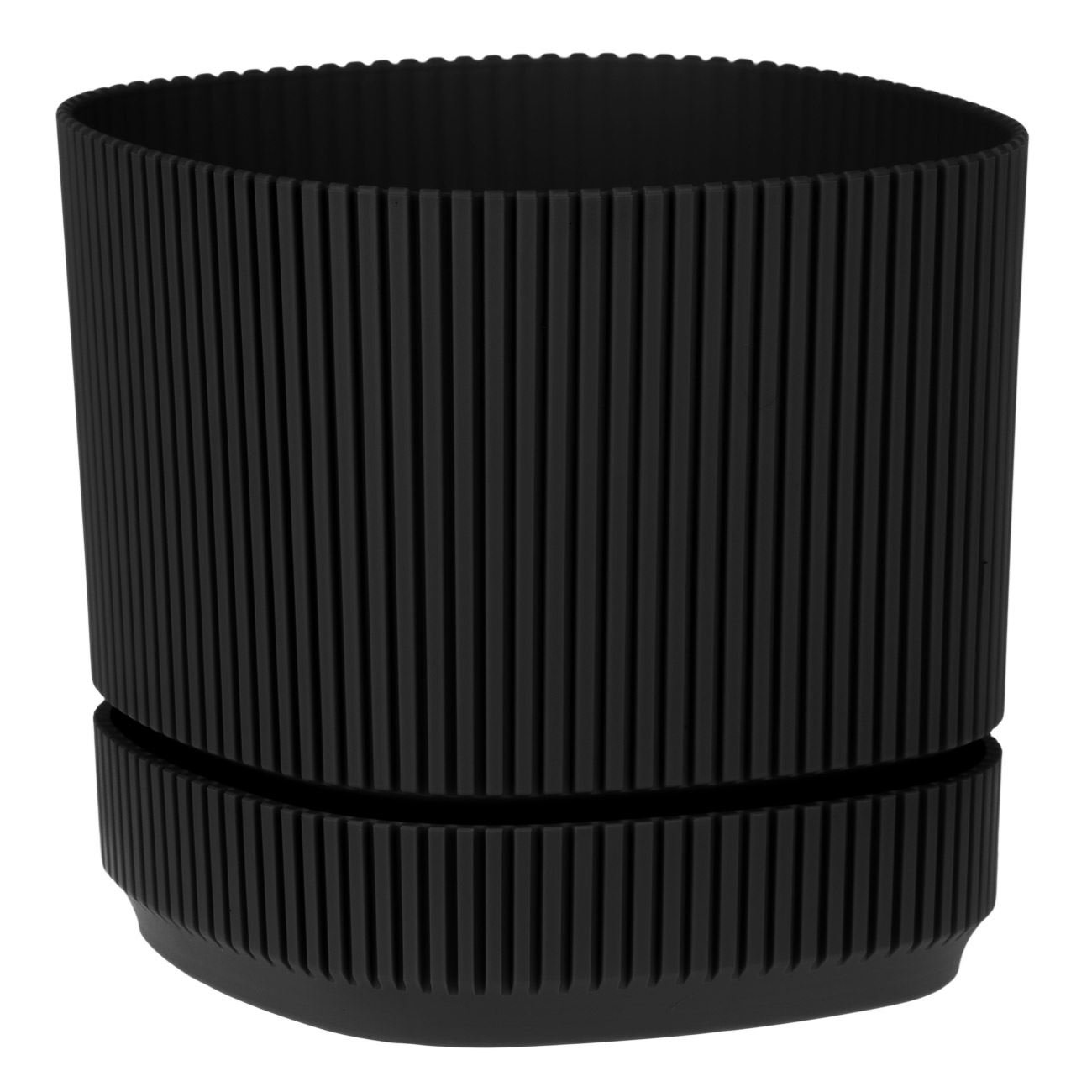Ghiveci plastic, model patrat, negru, dungi reliefate, 21 x 21 x 19cm, capacitate 4.6l