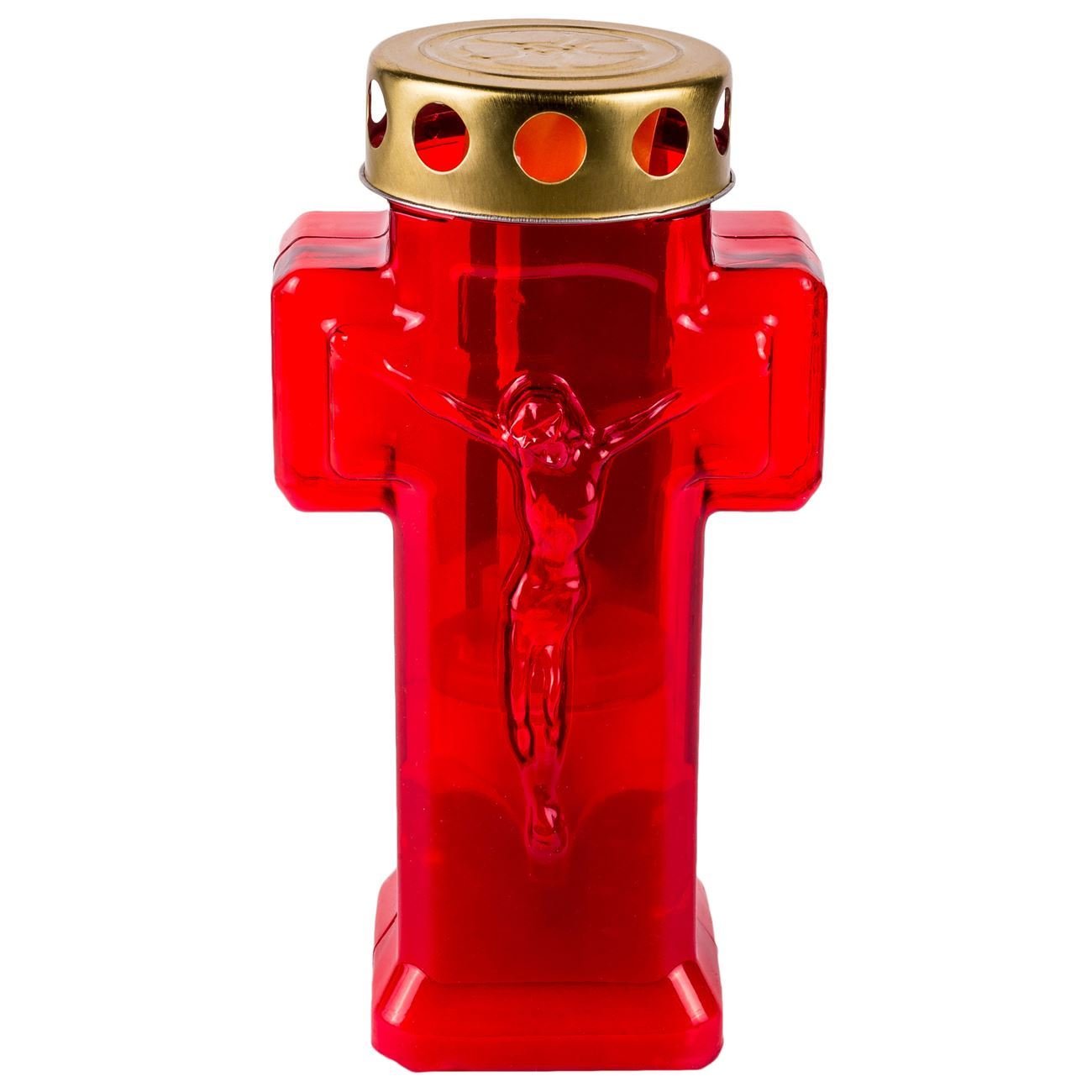 Lumanare decorativa led, model cruce, din plastic, rosu, 7 x 20cm