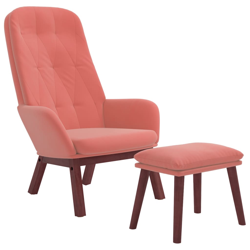 Fotoliu de relaxare cu taburet, roz, catifea — imaginea 3