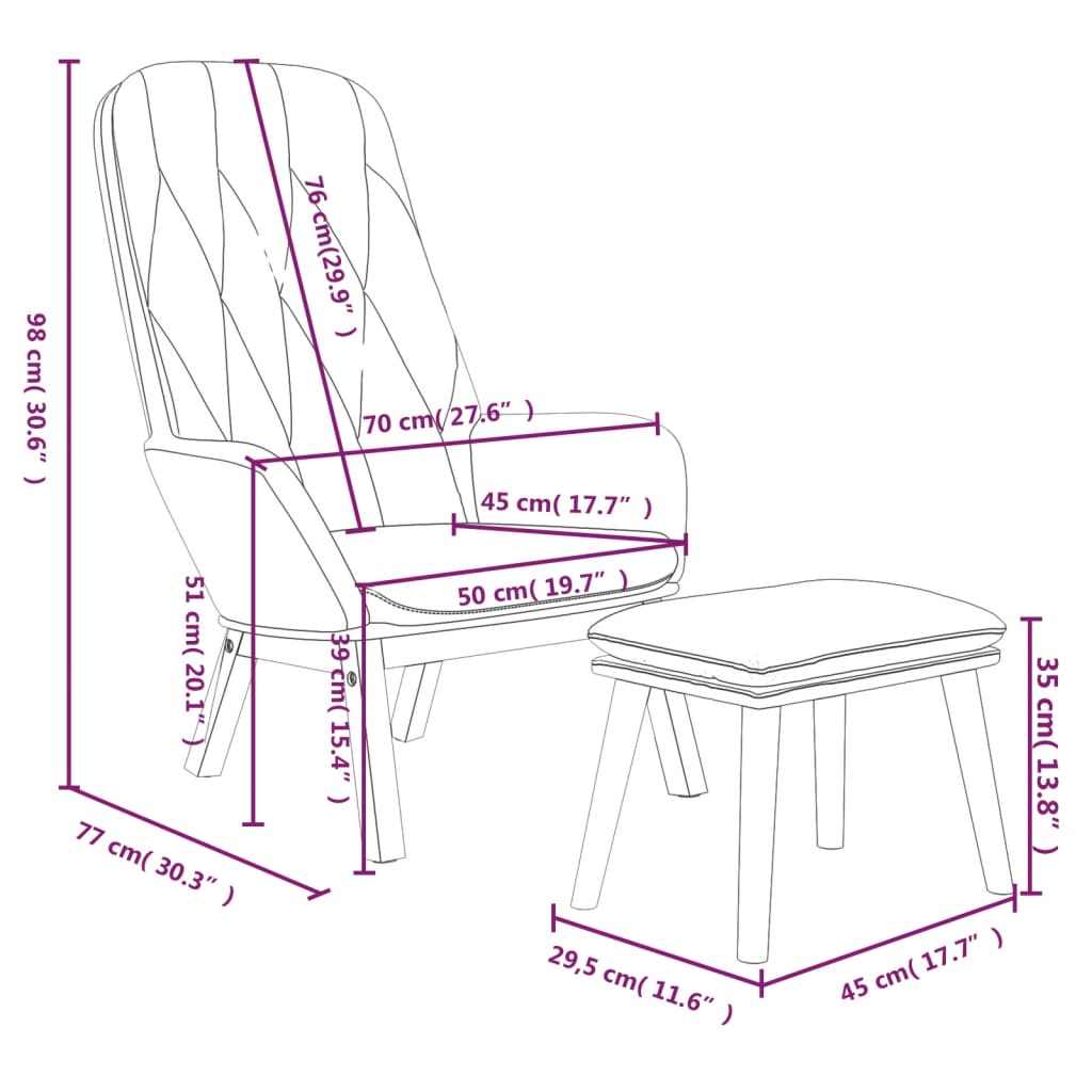 Fotoliu de relaxare cu taburet, roz, catifea — imaginea 7