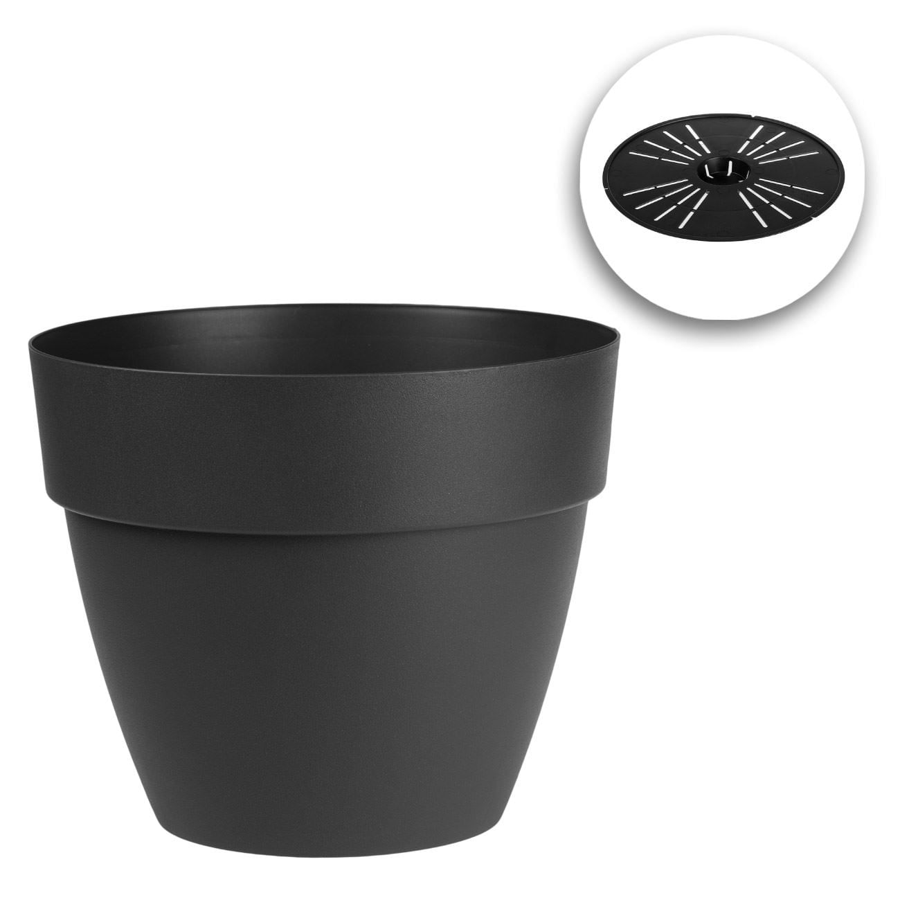 Ghiveci flori, model antracit, plastic, diametru 20 cm, inaltime 16.5 cm, capacitate 3.5 l — imaginea 2