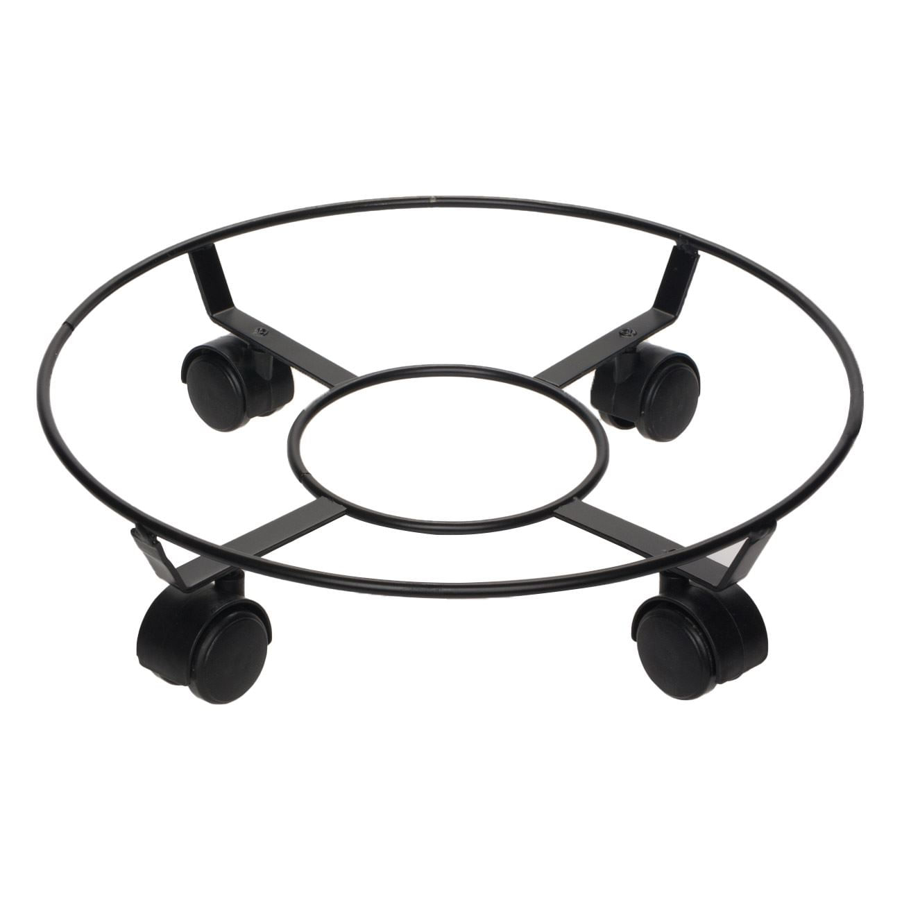 Suport ghiveci metalic, rotund cu roti, diametru 35 cm, inaltime 9.5 cm, negru — imaginea 2