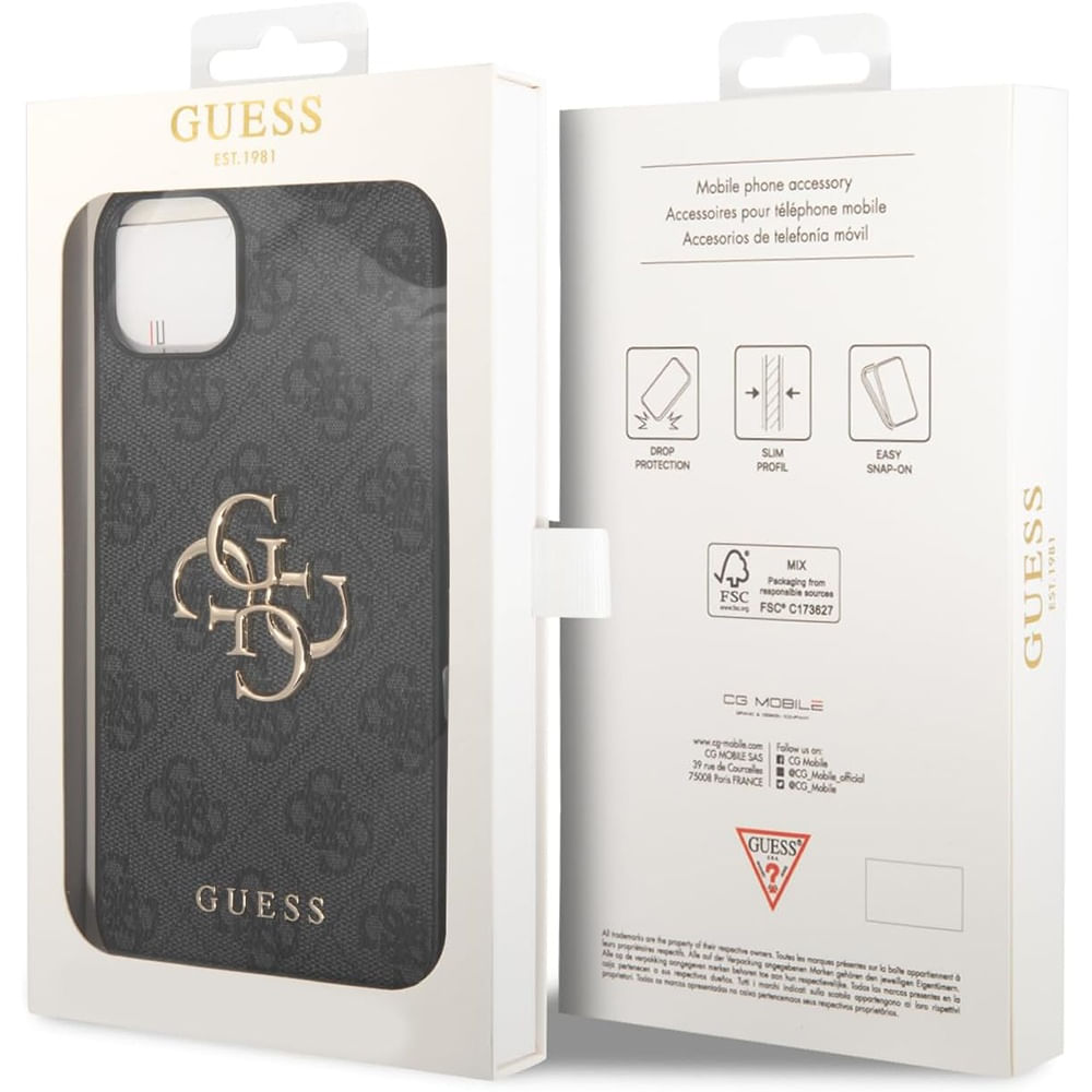 Husa pentru iPhone 15 Plus / iPhone 14 Plus - Guess Hardcase 4G Big Metal Logo (GUHCP15M4GMGGR) - Gri - 3 | YEO