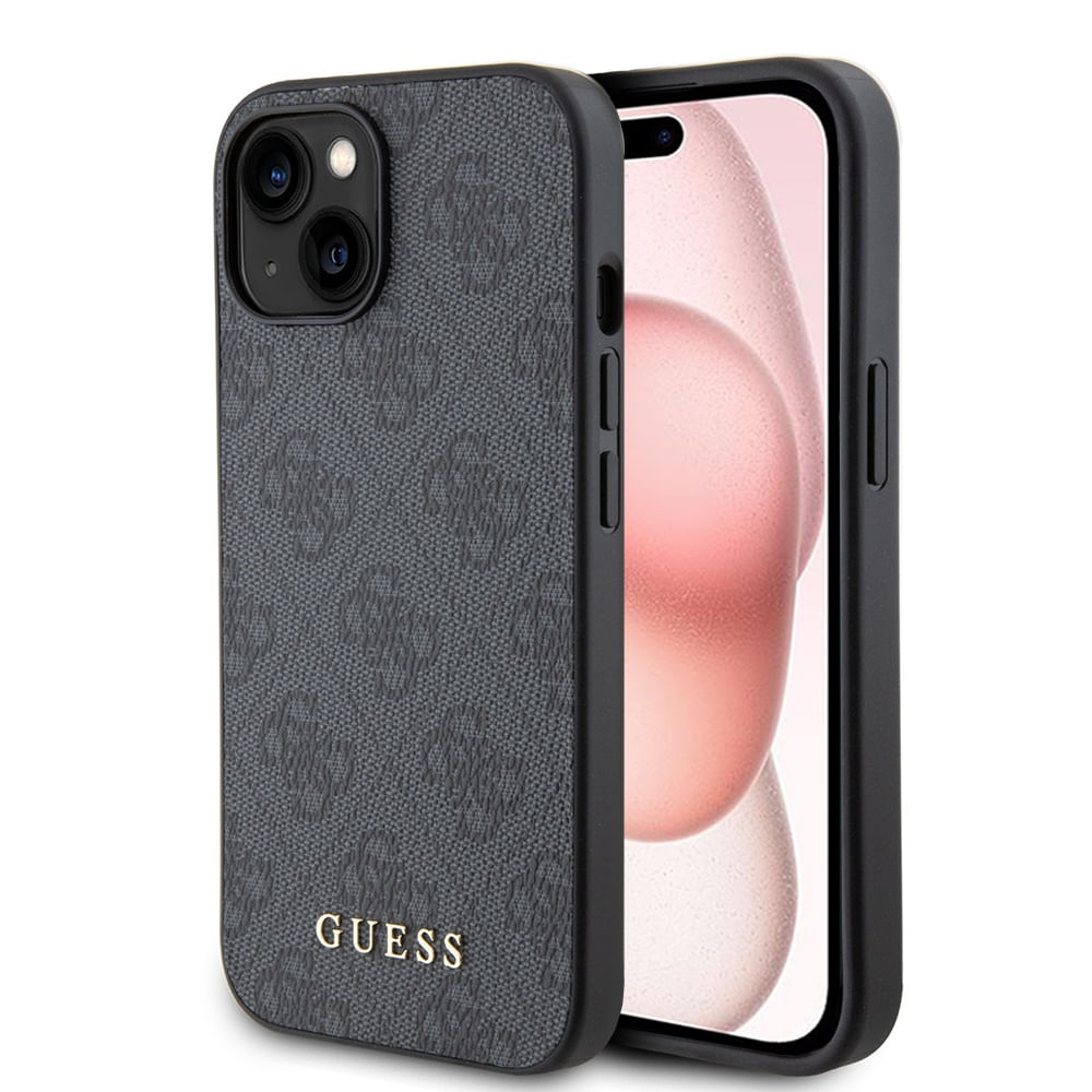 Husa pentru iPhone 15 / iPhone 14 / iPhone 13 - Guess Hardcase 4G Metal Gold Logo (GUHCP15SG4GFGR) - Gri - 3 | YEO