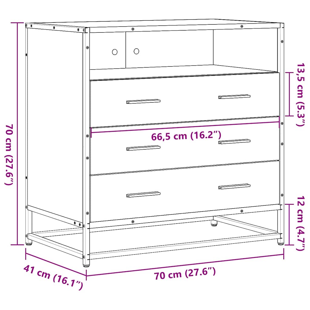 Dulap cu sertar, stejar fumuriu, 70x41x70 cm, lemn prelucrat — imaginea 10