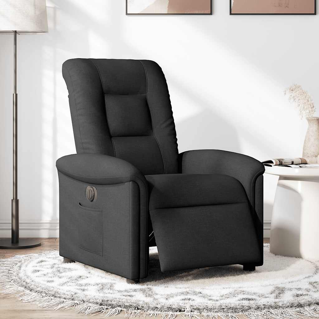 Fotoliu rabatabil electric, negru, material textil — imaginea 2