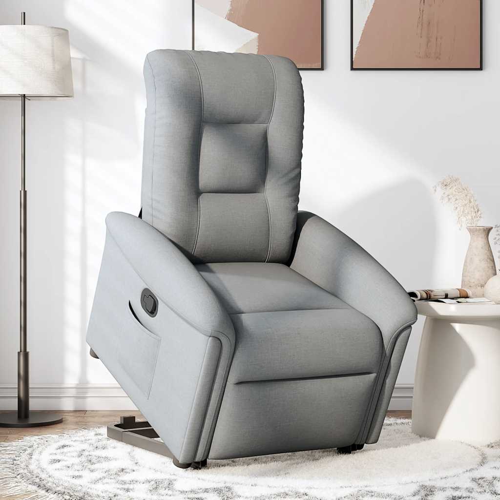 Fotoliu rabatabil cu ridicare, gri deschis, material textil — imaginea 3