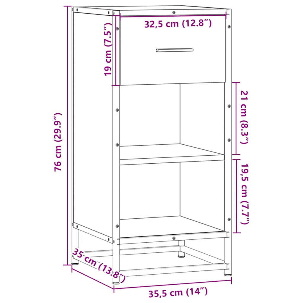 Dulap, stejar fumuriu, 35,5x35x76 cm, lemn prelucrat si metal — imaginea 9