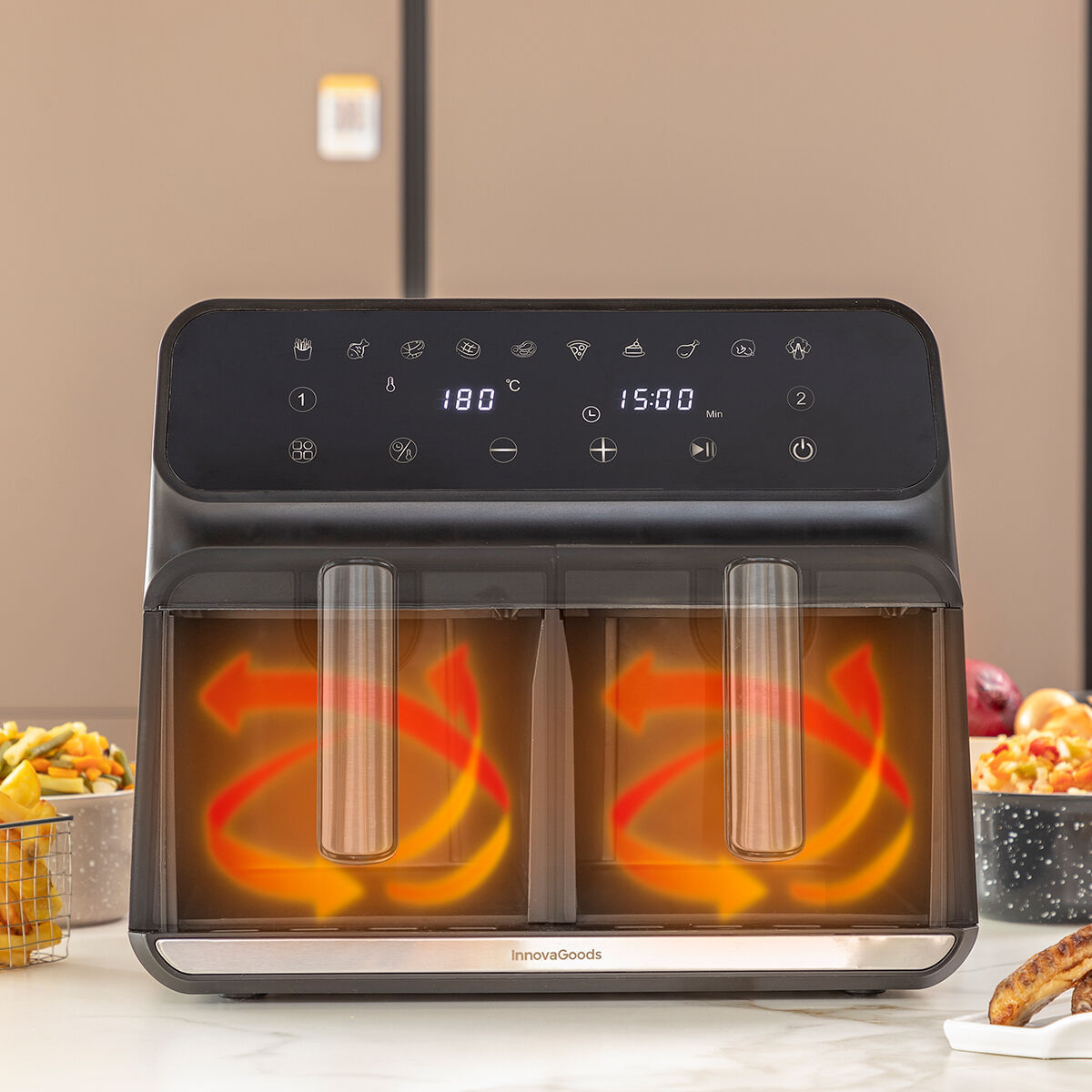 Friteuza cu Aer InnovaGoods Fryinn Double 8000 Negru 3400 W 8 L Otel inoxidabil