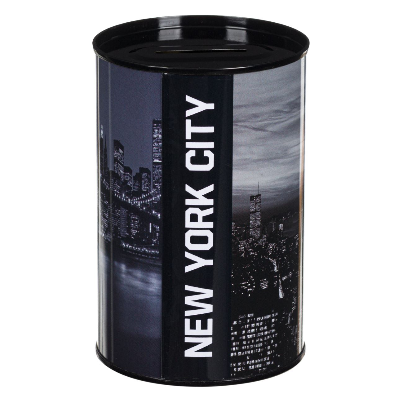 Pusculita metalica, imagini new york, fara capac, negru, 8 x 13cm - 1 | YEO