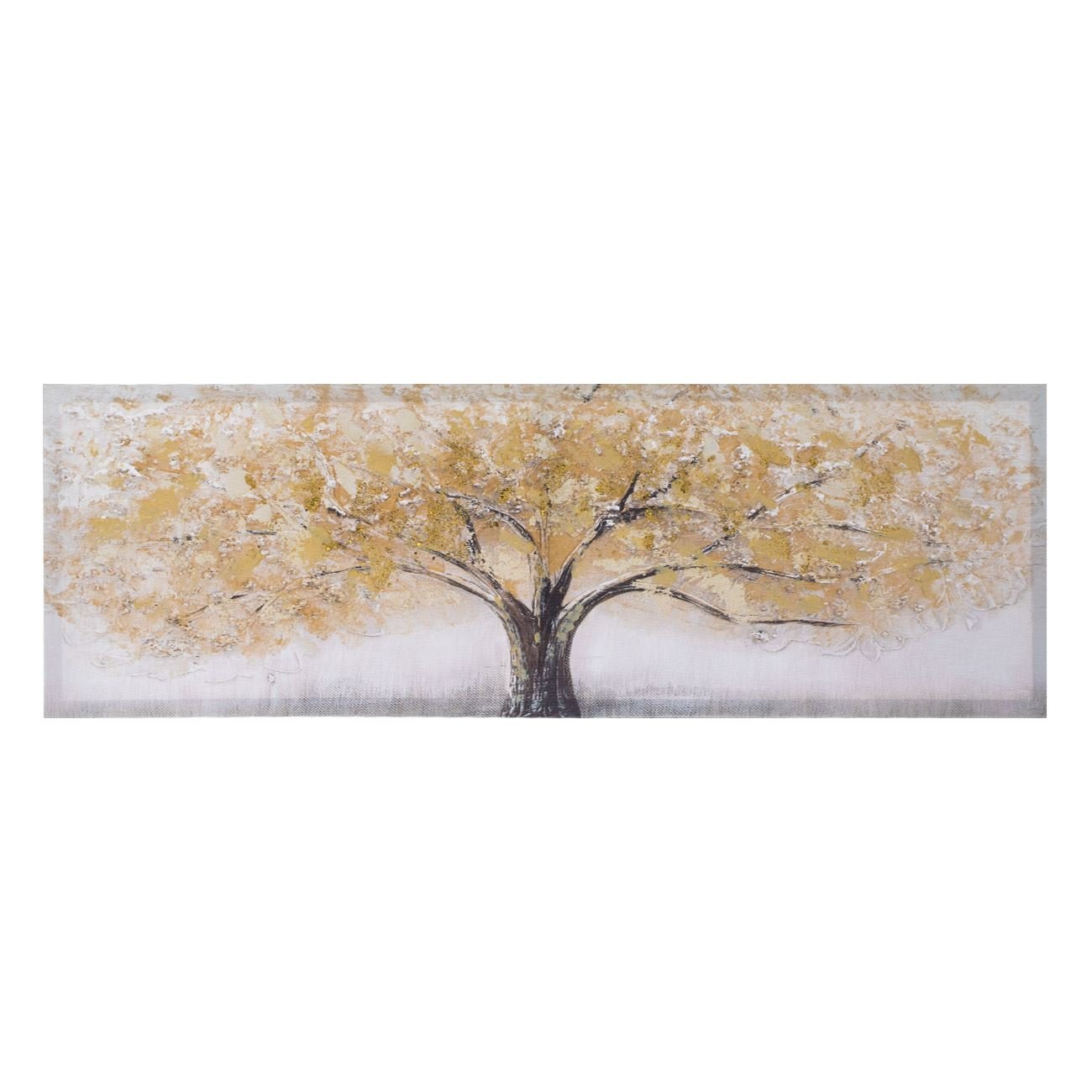 Tablou pictura ulei, copac, detalii glitter auriu, 90x 30x 2.5cm