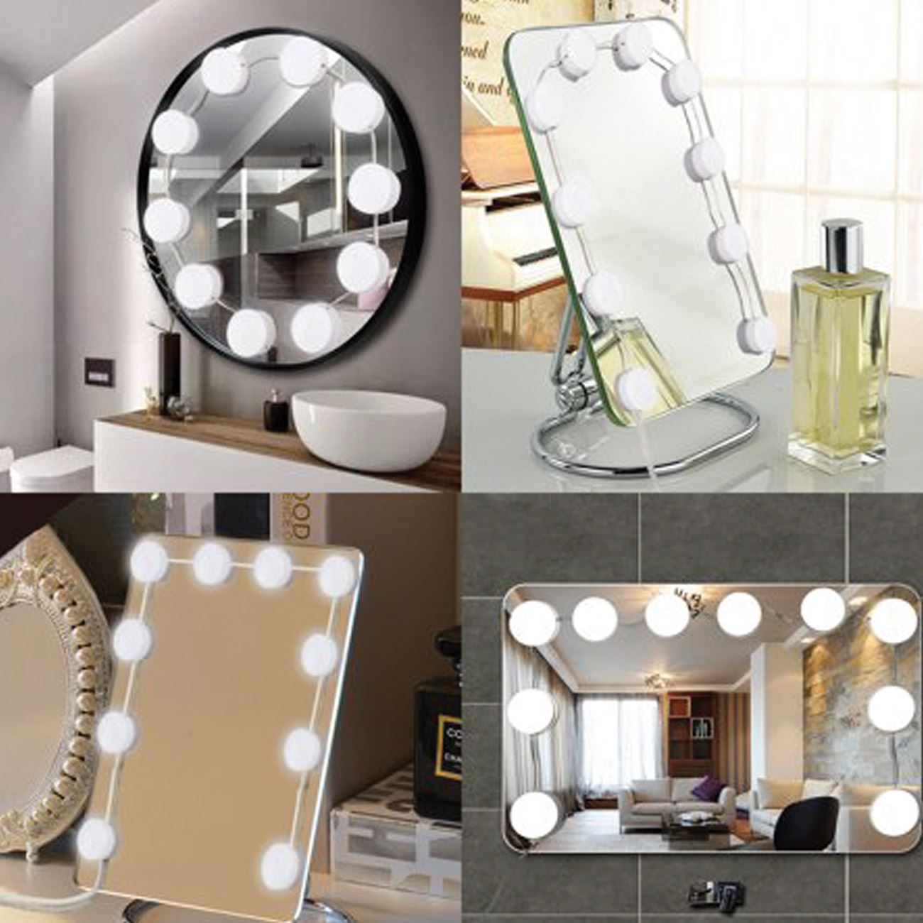 Lampi led oglinda, model boudoir, 10 becuri, intensitate reglabila, alimentare usb — imaginea 2