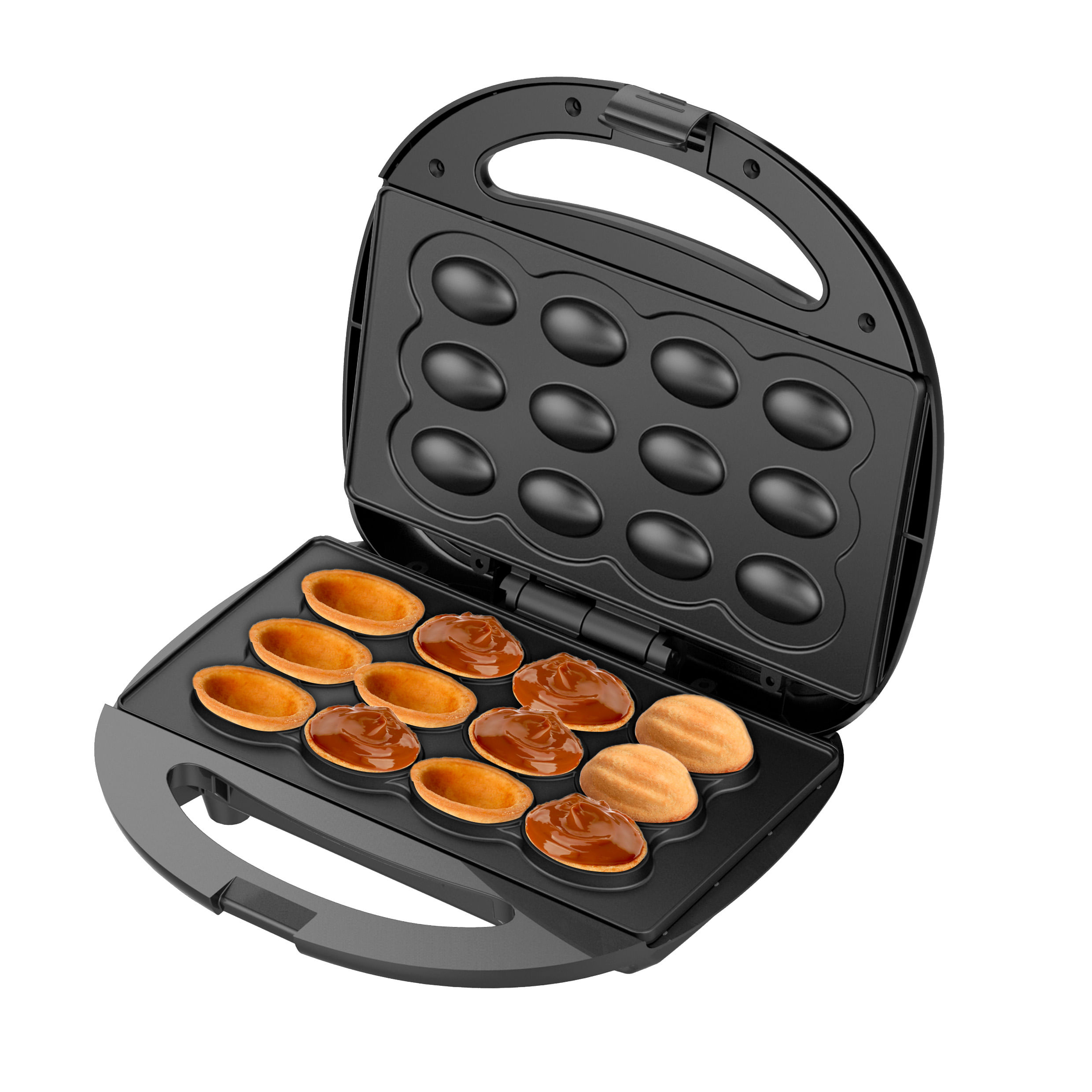 Aparat pentru copt forme coji de nuci, 12 forme, 1200W, Negru, indicator luminos, Placi Neaderente, Adler AD3071