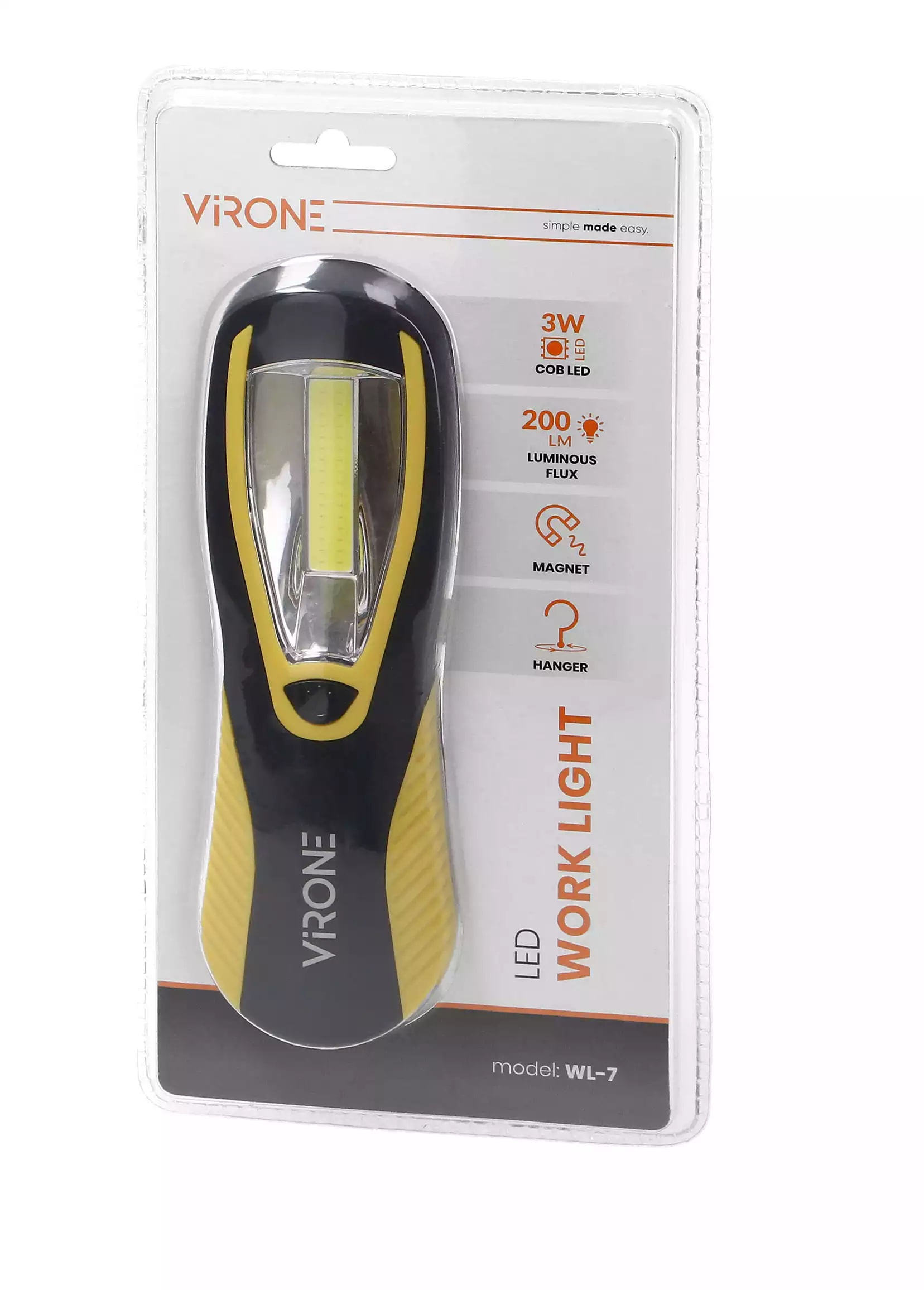 Lanterna de lucru VIRONE WL-7, LED COB, 3W, 200 lm, 3 x AA, galben/negru — imaginea 3