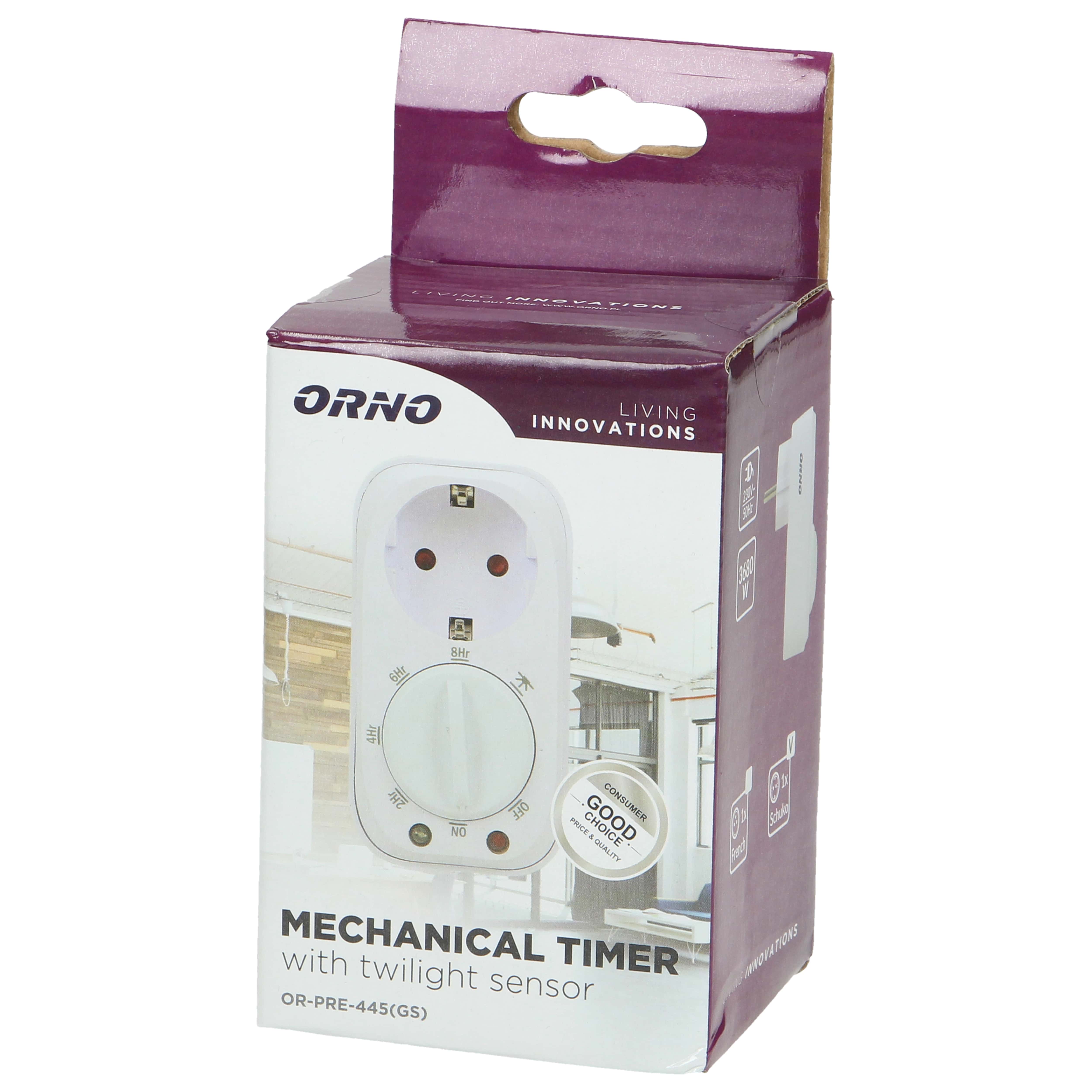 Priza programabila mecanic ORNO OR-PRE-445GS, Schuko, 3680 W, 16A, IP20, senzor crepuscular, 4 moduri de lucru, alb - 4 | YEO