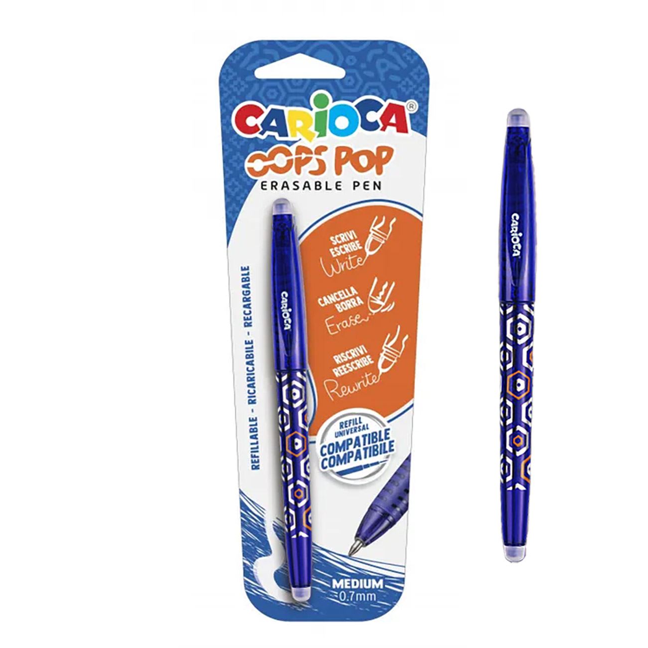 Pix erasabil carioca, pop, grip triunghiular, cerneala termosensibila, capacitate 0.7mm, albastru, set 1 bucata